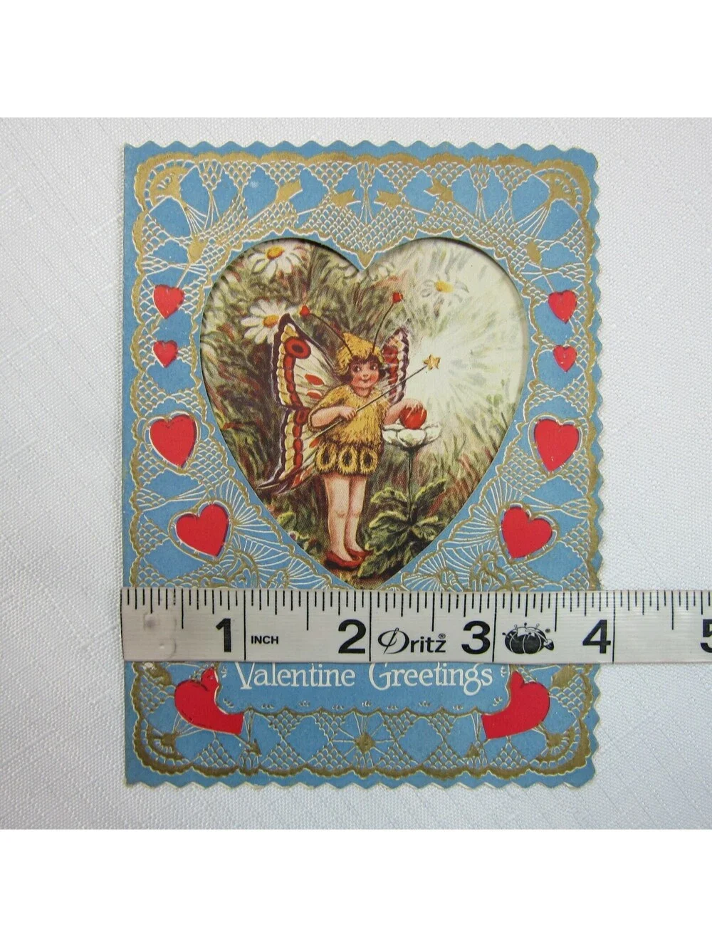 Vintage Valentine Card 1929 Die cut Fold Girl Fairy Wings Wand Daisy Flowers USA